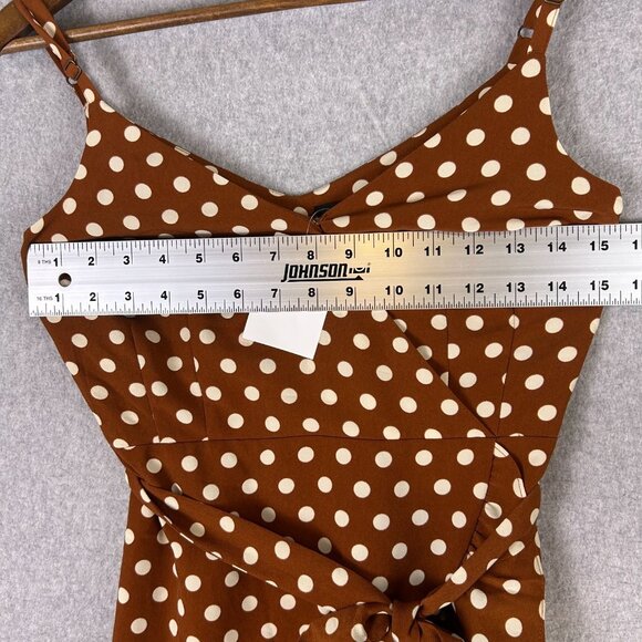 Sanctuary Dress Women 0 Brown White Polka Dot Mini Wrap Ruffle Preppy Casual NWT - Picture 6 of 12